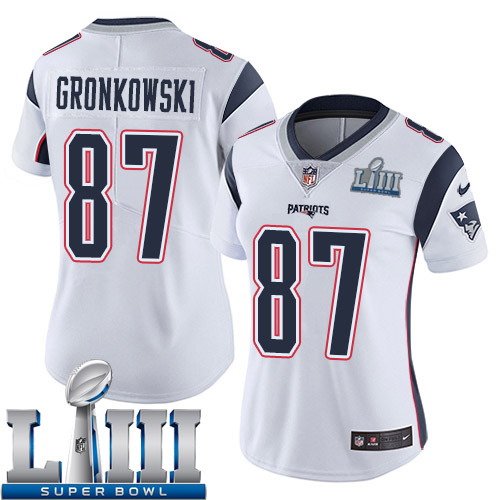 Women New England Patriots #87 Gronkowski white Nike Vapor Untouchable Limited 2019 Super Bowl LIII NFL Jerseys->women nfl jersey->Women Jersey